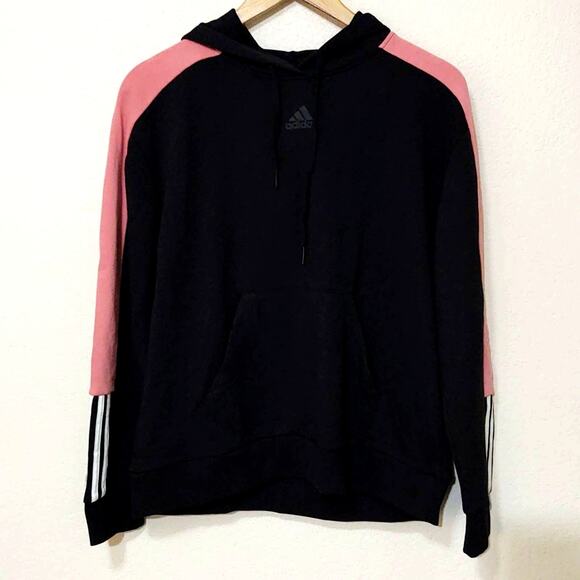 Adidas color block linear hoodie pink and black size small - Picture 2 of 7